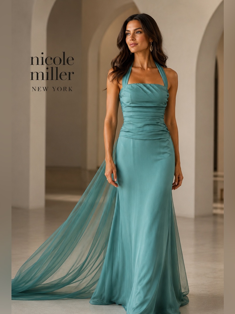 Nicole Miller teal, silk gown